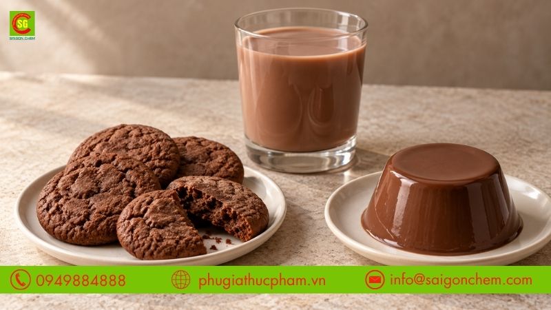 Ứng dụng màu nâu Brown HT tạo tông nâu cho bánh quy, sữa socola và pudding
