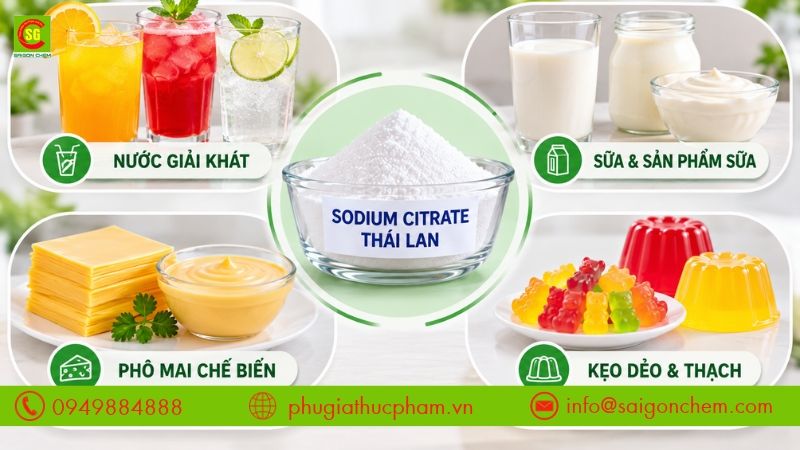 Ứng dụng sodium citrate Thái Lan trong nước giải khát, sữa, phô mai, kẹo dẻo và thạch