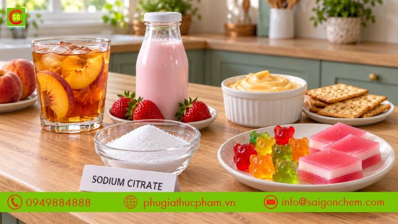 Ứng dụng sodium citrate trong đồ uống, sữa, phô mai và bánh kẹo