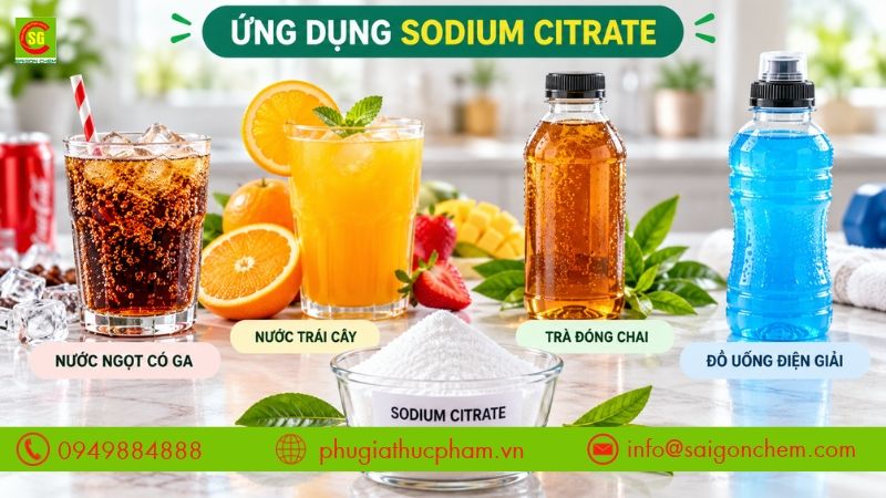 Ứng dụng sodium citrate trong nước ngọt có ga, nước trái cây, trà đóng chai và đồ uống điện giải